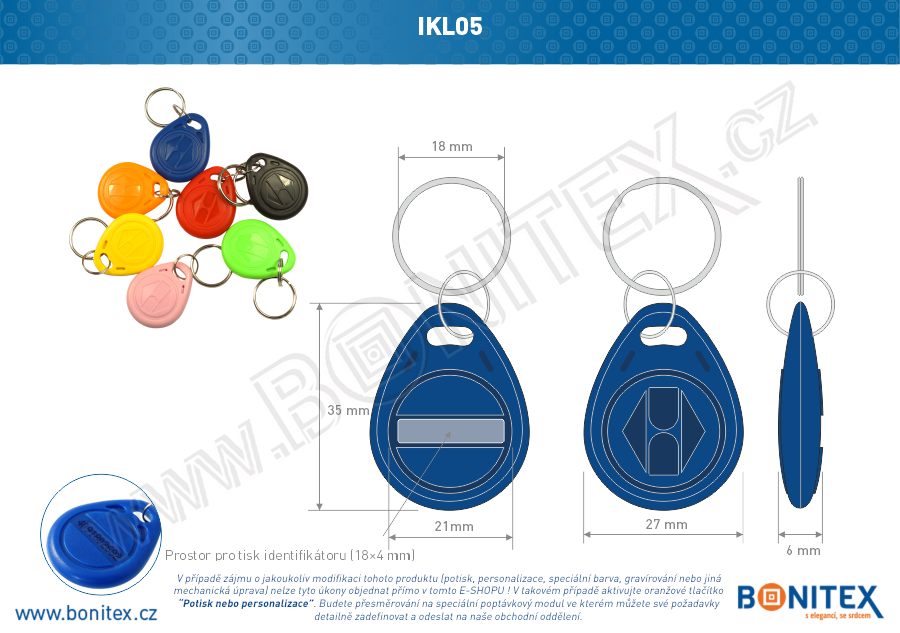 Klíčenka-ABS-35x28-tl.6mm-s RFID-125 kHz-modrá,tm.-botinex
