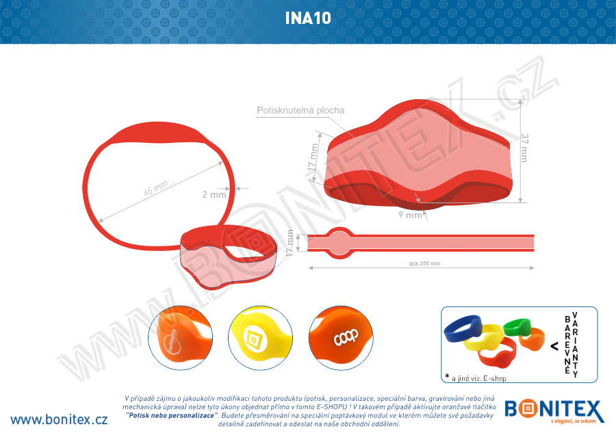 Náramek-silikon-kruh,pr.65mm-s RFID-13,56 MHz-červený-botinex