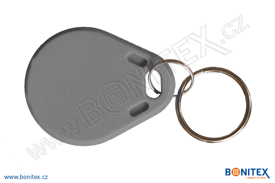 ABS klíčenka 40x32, tl. 4,2mm s RFID 13,56 MHz, šedá-botinex