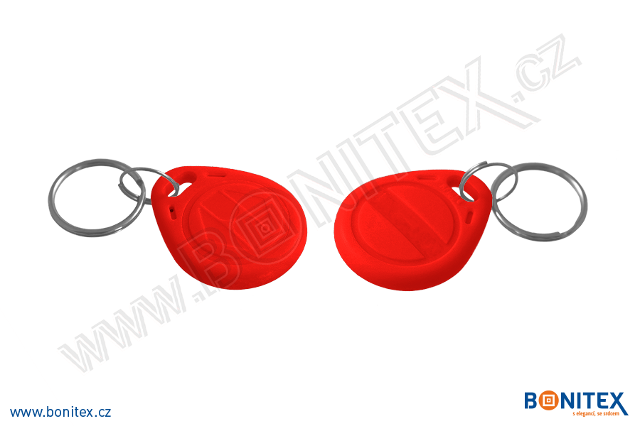 ABS klíčenka 35x28, tl. 6mm s RFID 13,56 MHz, červená-botinex