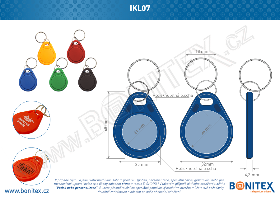 Klíčenka-ABS-40x32-tl.4,2mm-s RFID-125 kHz-modrá,tm-botinex