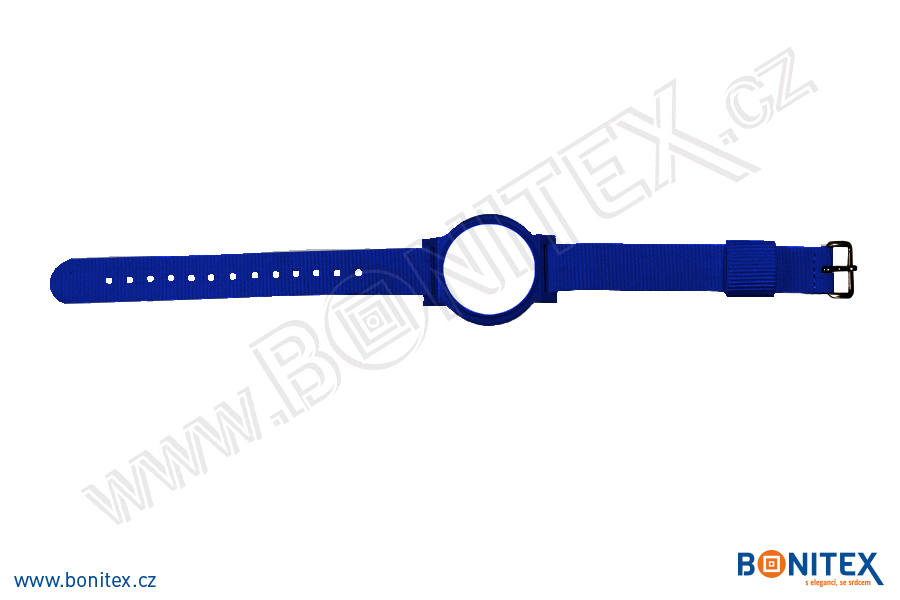 Nylonový náramek 255-265x16mm, kovová spona 1, s RFID 125 kHz, modrý/č.modro-bílý-botinex