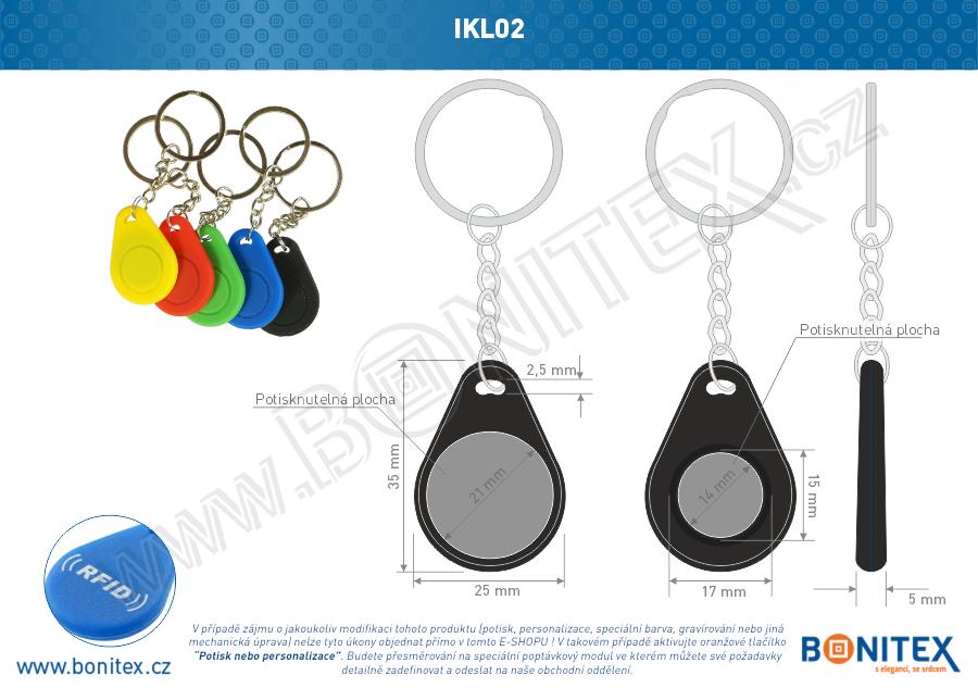 Klíčenka-silikon-35x25/5mm-s RFID-13,56 MHz-černá-botinex