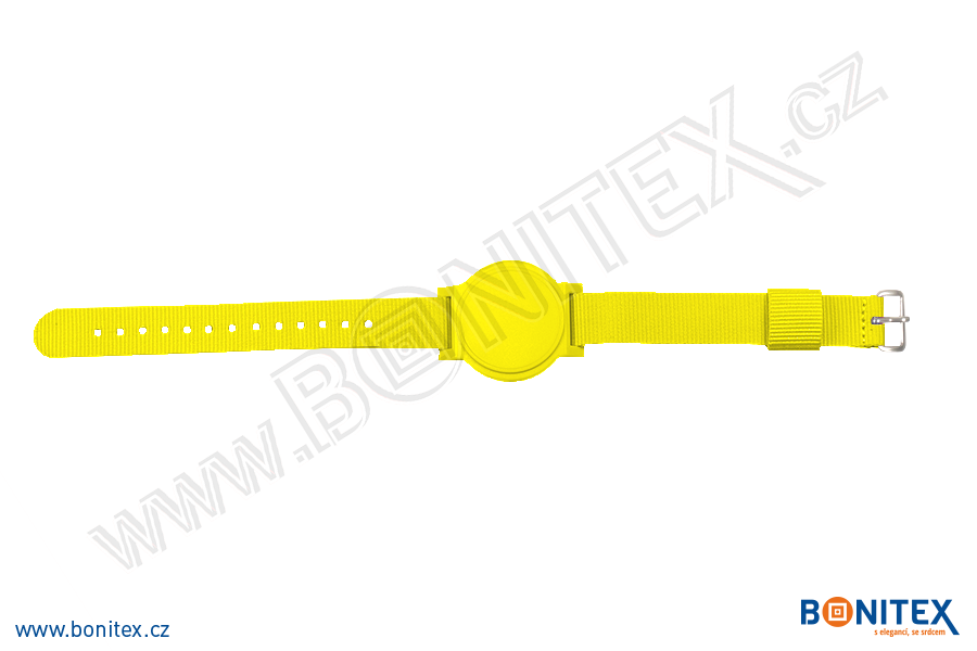 Nylonový náramek 255-265x16mm, kovová spona 1, s RFID 125 kHz, žlutý/č.žlutý-botinex