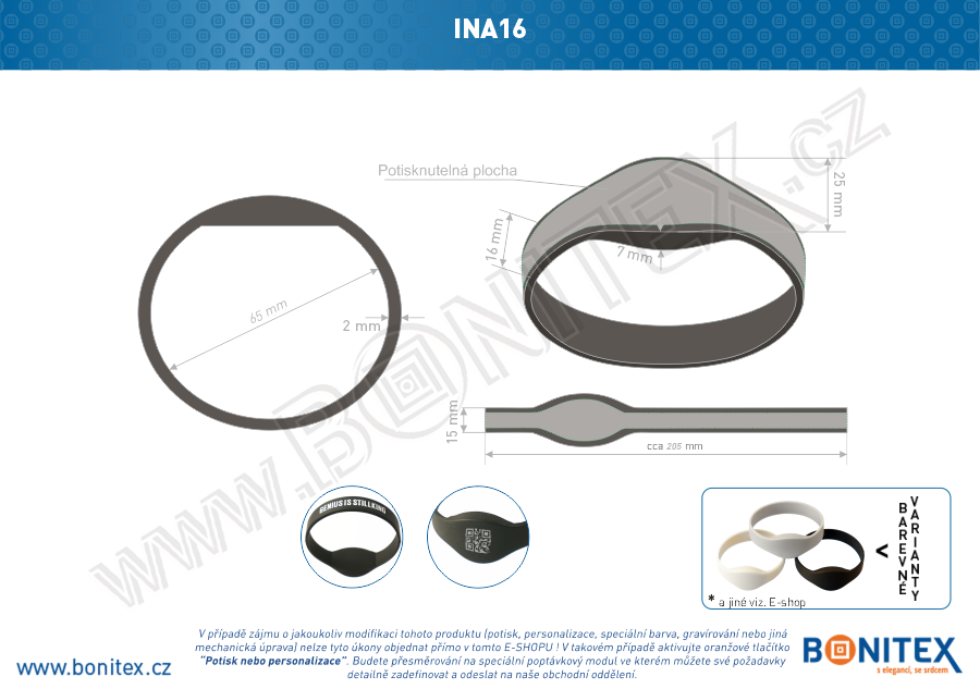 Silikonový náramek, průměr 65mm s RFID 13,56 MHz, šedý-botinex