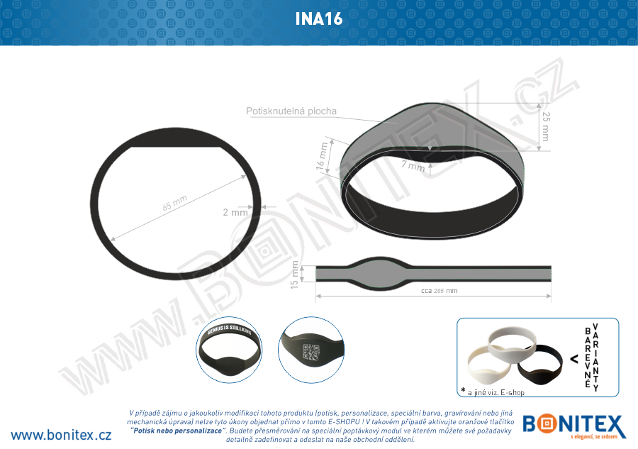 Silikonový náramek, průměr 65mm s RFID 13,56 MHz, černý-botinex