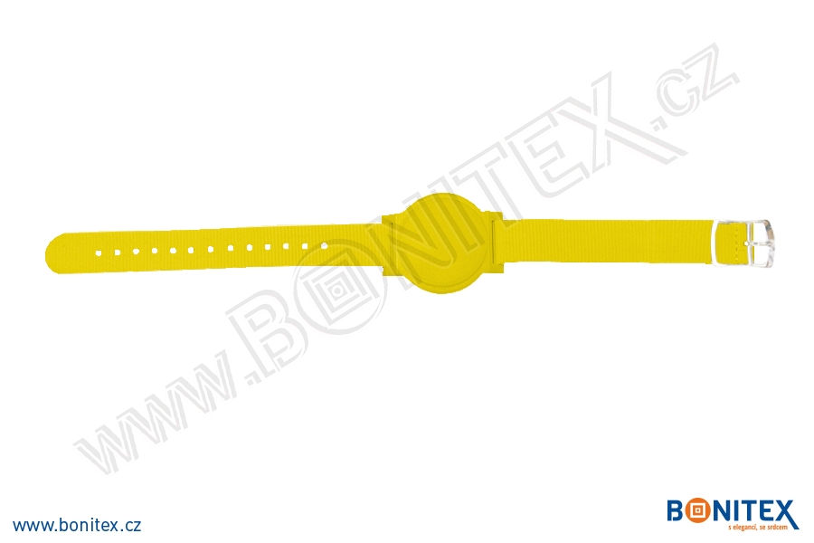 Nylonový náramek 255-265x16mm, kovová spona 1, s RFID 13,56 MHz, žlutý/č.žlutý-botinex