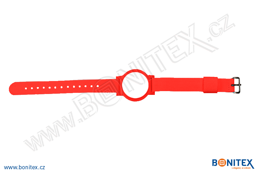 Nylonový náramek 255-265x16mm, kovová spona 1, s RFID 125 kHz, červený/č.červeno-bílý-botinex