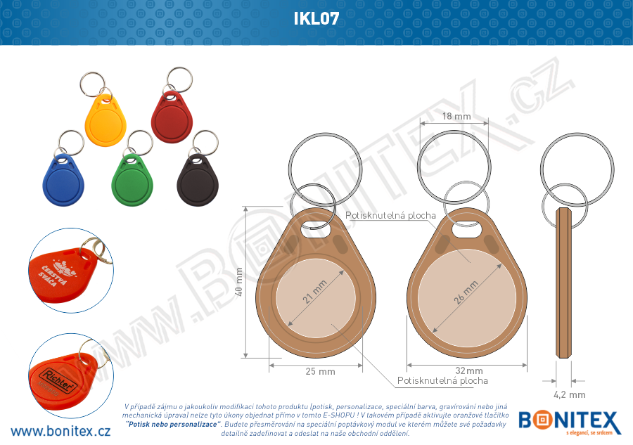 Klíčenka-ABS-40x32-tl.4,2mm-s RFID-125 kHz-hnědá-botinex