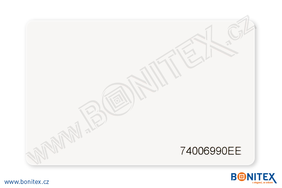 Karta plastová PVC rozměru ISO-tl.0,82mm-s RFID-125 kHz-laminace lesk-bílá+UID HEX-5B-botinex