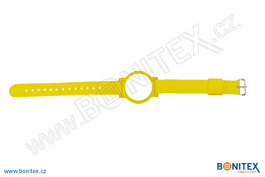Nylonový náramek 255-265x16mm, kovová spona 1, s RFID 13,56 MHz, žlutý/č.žluto-bílý-botinex