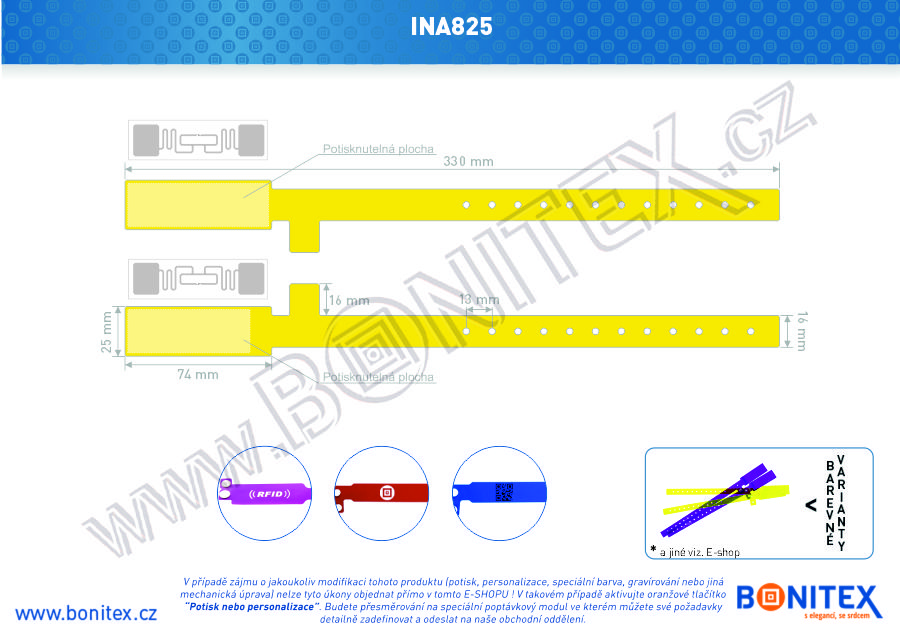 Náramek-Vinyl-08-330x25/16mm-s RFID-UHF-žlutý-botinex