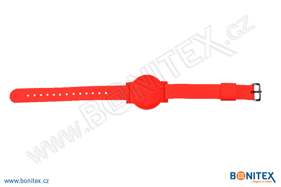 Nylonový náramek 255-265x15mm, kovová spona 2, s RFID 13,56 MHz, červený/č.červený-botinex