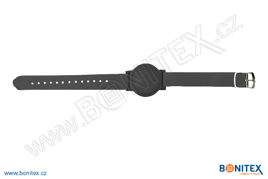 Nylonový náramek 255-265x15mm, kovová spona 2, s RFID 13,56 MHz, černý/č.černý-botinex
