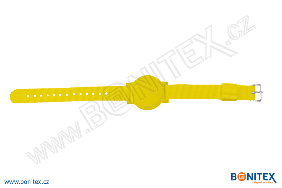 Nylonový náramek 255-265x15mm, kovová spona 2, s RFID 13,56 MHz, žlutý/č.žlutý-botinex