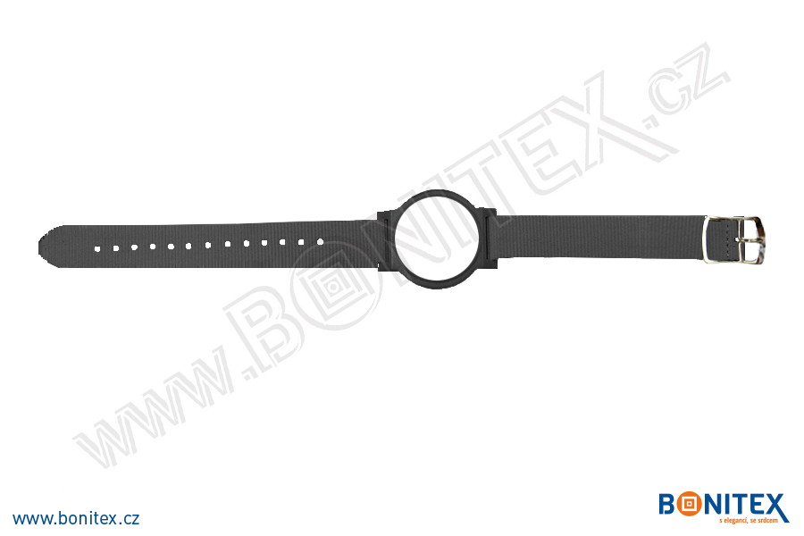 Nylonový náramek 255-265x15mm, kovová spona 2, s RFID 13,56 MHz, černý/č.černo-bílý-botinex