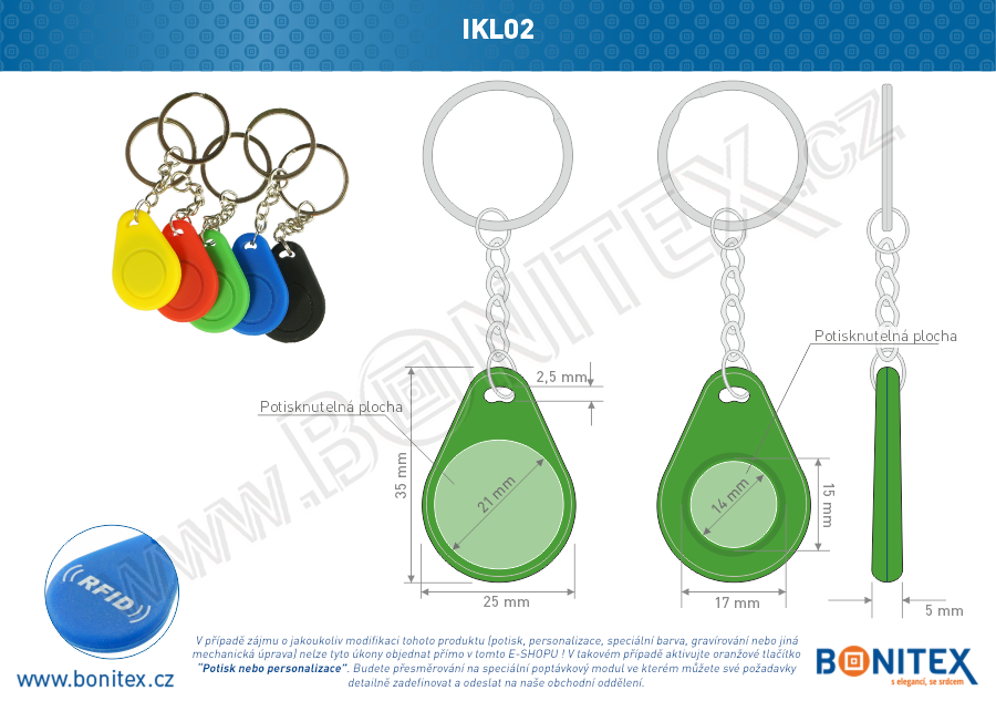 Klíčenka-silikon-35x25/5mm-s RFID-13,56 MHz-zelená-botinex