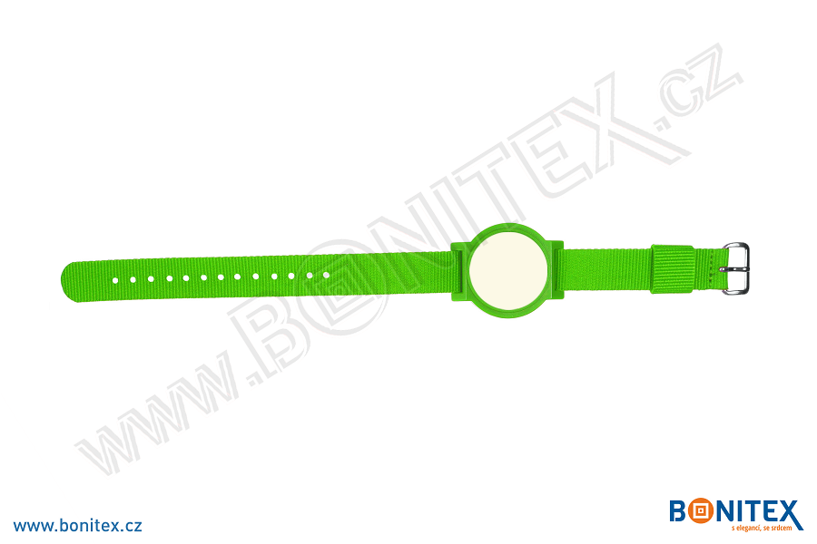 Nylonový náramek 255-265x16mm, kovová spona 1, s RFID 13,56 MHz, zelený/č.zeleno-bílý-botinex