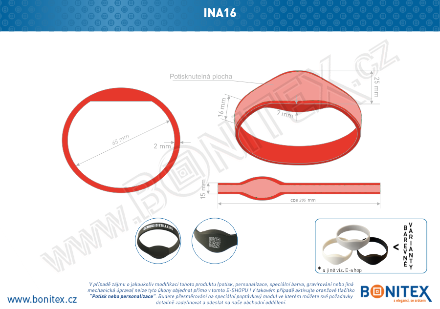 Silikonový náramek, průměr 65mm s RFID 13,56 MHz, červený-botinex