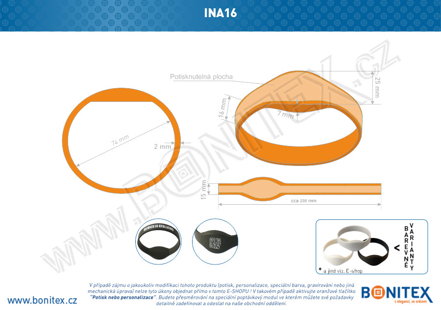 Silikonový náramek, průměr 74mm s RFID 13,56 MHz, oranžový-botinex