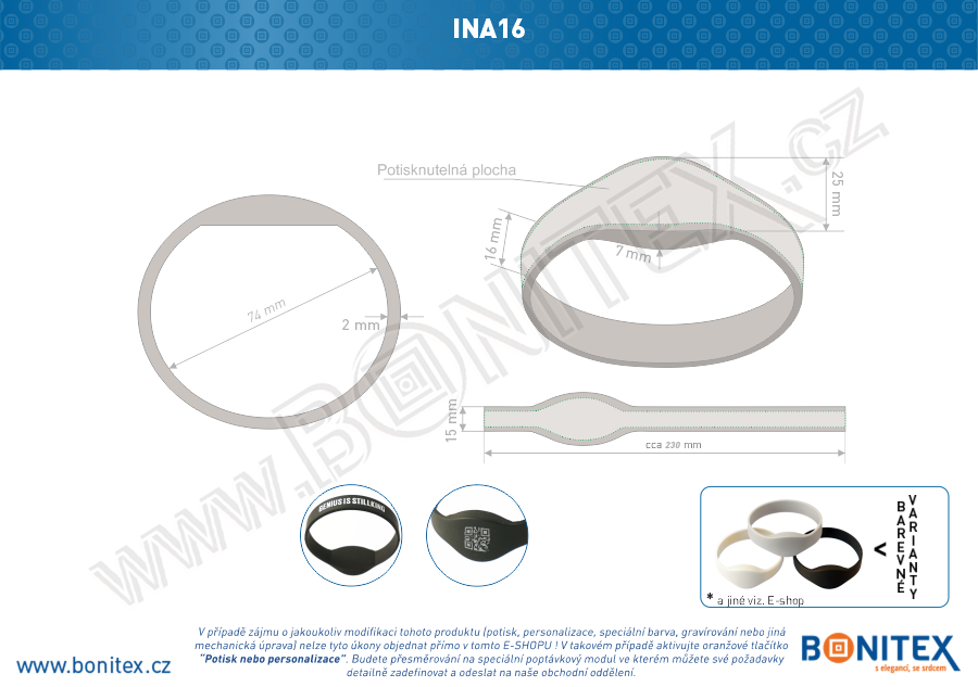 Silikonový náramek, průměr 74mm s RFID 13,56 MHz, bílý-botinex
