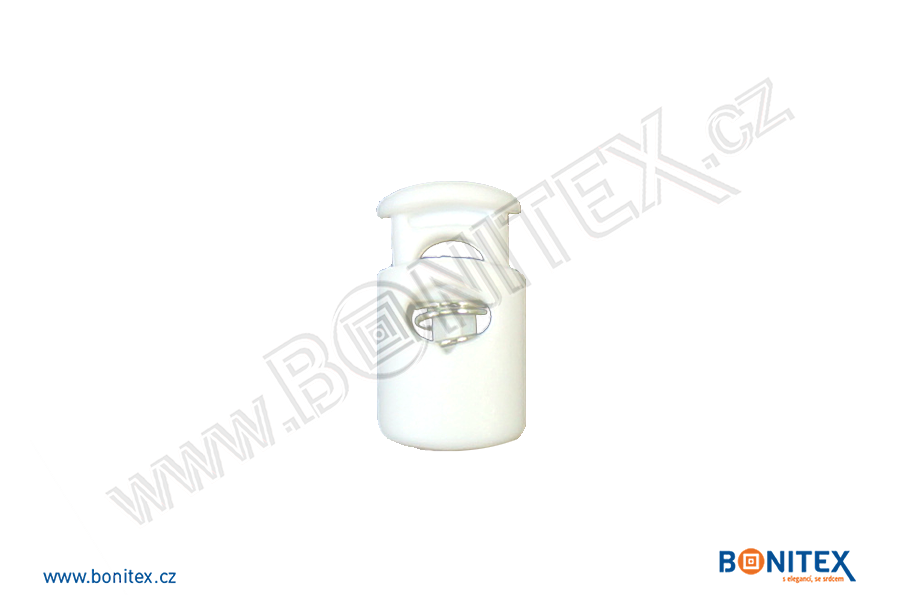 Plastový uzávěr k náramku (opakované použití s pružinou), průměr 26,8x15mm, tl. 10mm, bílý-botinex