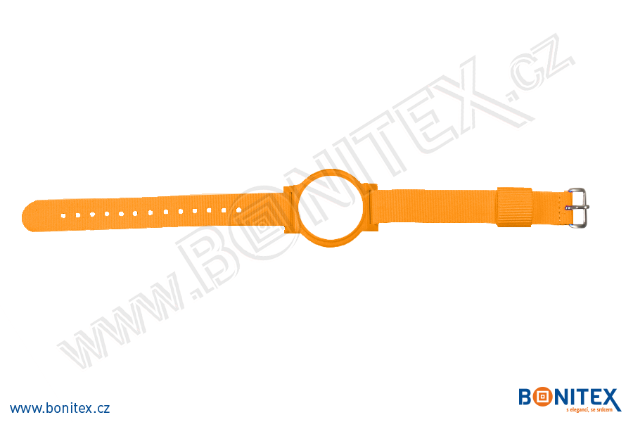 Nylonový náramek 255-265x16mm, kovová spona 1, s RFID 13,56 MHz, oranžový/č.oranžovo-bílý-botinex