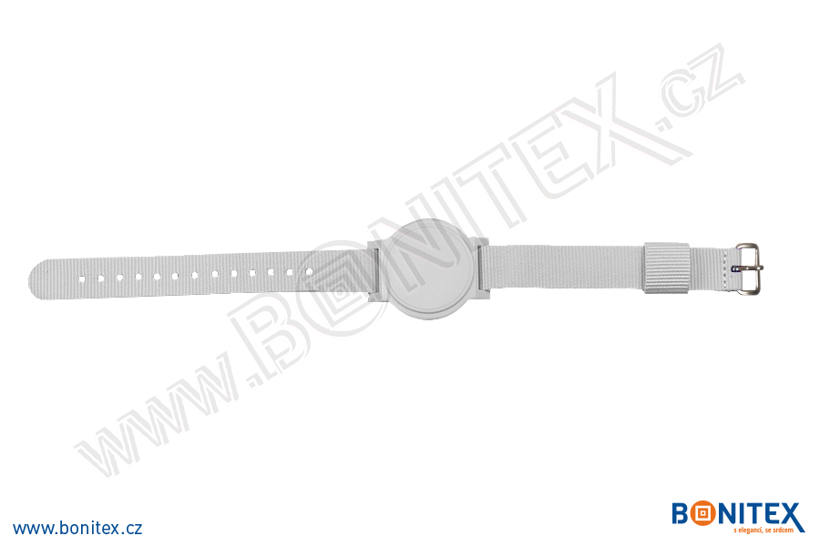 Nylonový náramek 255-265x16mm, kovová spona 1, s RFID 13,56 MHz, bílý/č.bílý-botinex