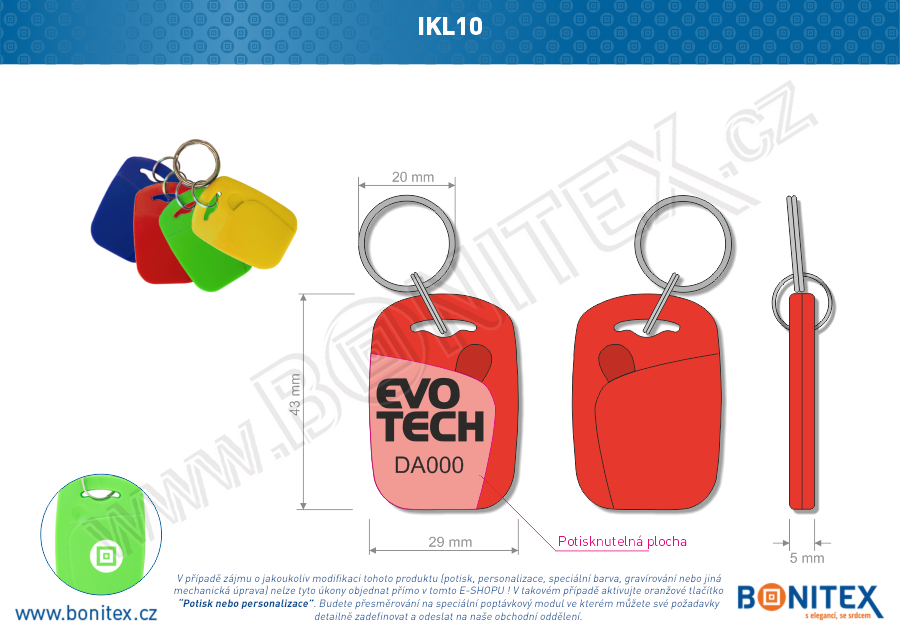 Klíčenka-ABS-44x30-tl.4,2mm-s RFID-duo (13,56M+125k)-červená-botinex