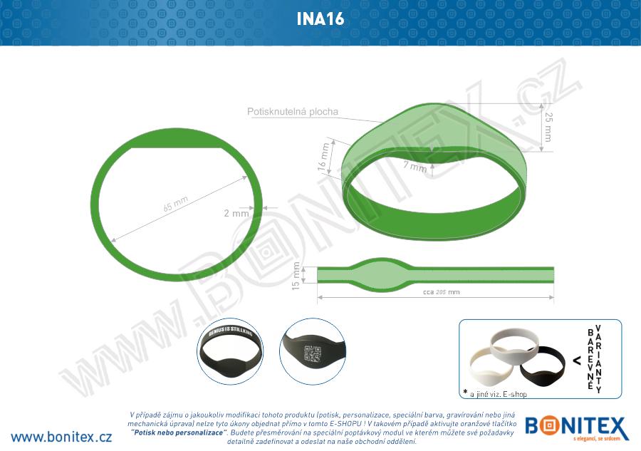 Silikonový náramek, průměr 65mm s RFID 125 kHz, zelený-botinex