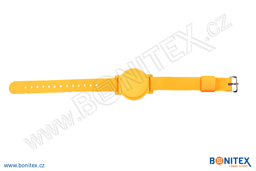 Nylonový náramek 255-265x16mm, kovová spona 1, s RFID 13,56 MHz, oranžový/č.oranžový-botinex