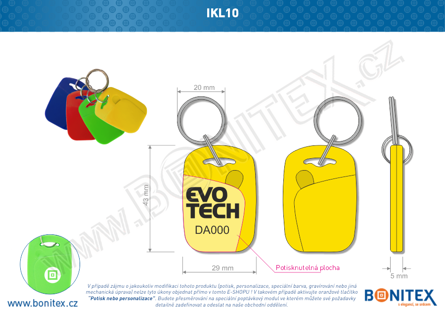 Klíčenka-ABS-44x30-tl.4,2mm-s RFID-13,56 MHz-žlutá-botinex