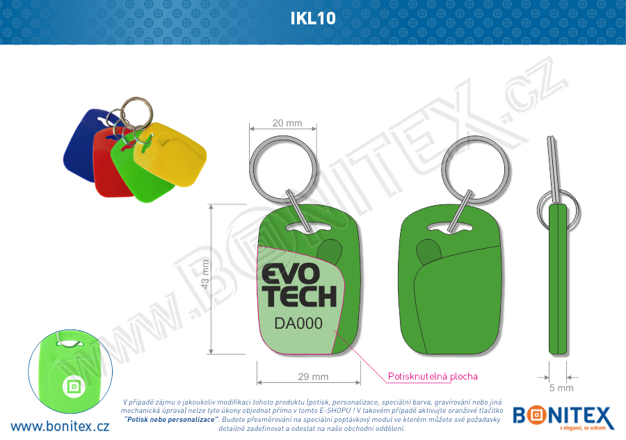 Klíčenka-ABS-44x30-tl.4,2mm-s RFID-13,56 MHz-zelená-botinex