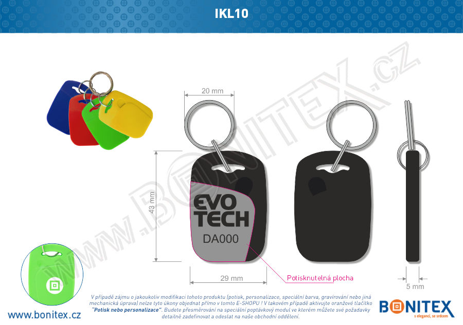 Klíčenka-ABS-44x30-tl.4,2mm-s RFID-13,56 MHz-černá-botinex