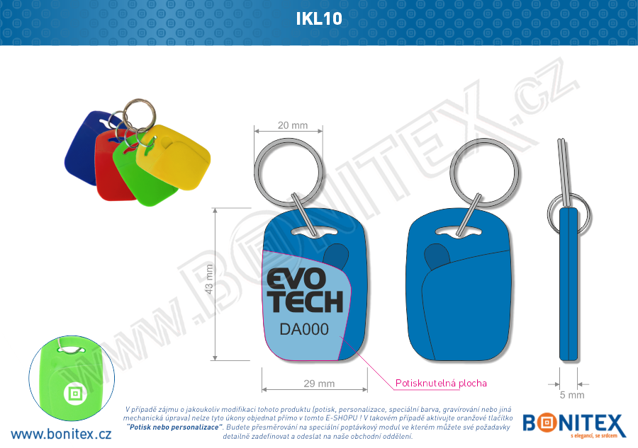 Klíčenka-ABS-44x30-tl.4,2mm-s RFID-125 kHz-modrá-botinex