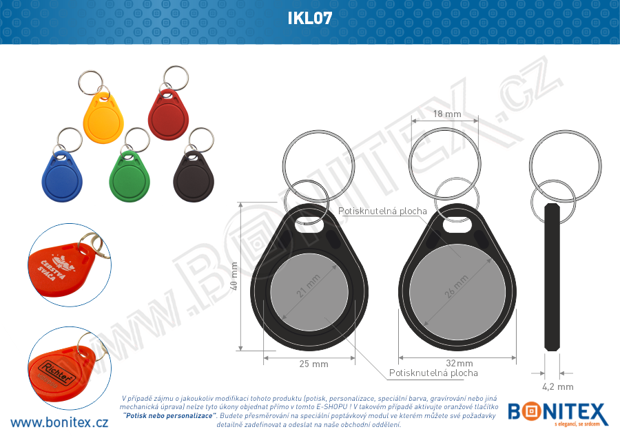 ABS klíčenka 40x32, tl. 4,2mm s RFID 13,56 MHz, černá-botinex