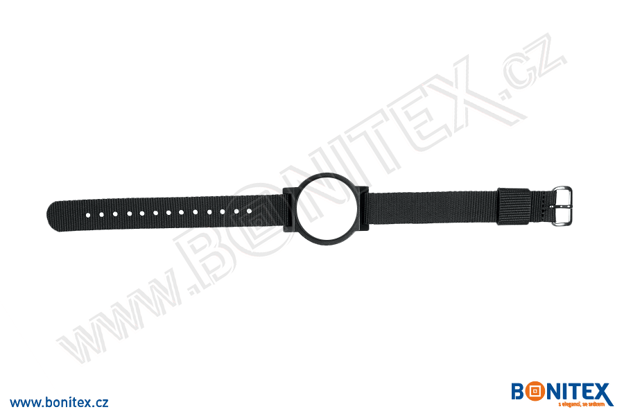 Nylonový náramek 255-265x16mm, kovová spona 1, s RFID 13,56 MHz, černý/č.černo-bílý-botinex