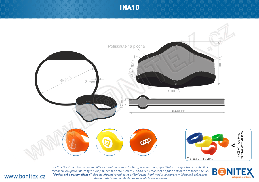 Silikonový náramek, průměr 74mm s RFID 13,56 MHz, černý-botinex