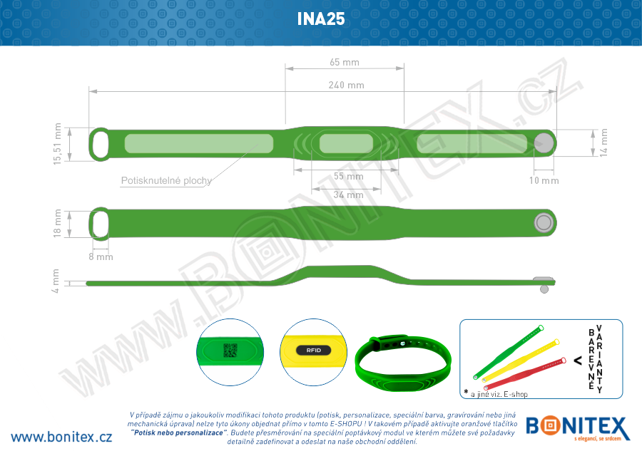 Silikonový náramek 242x13/17mm, kovový knoflík, s RFID 125 kHz, zelený-botinex