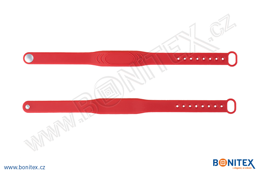 Náramek-silikon-242x13/17mm,kovový knoflík-s  RFID-125 kHz-červený-botinex