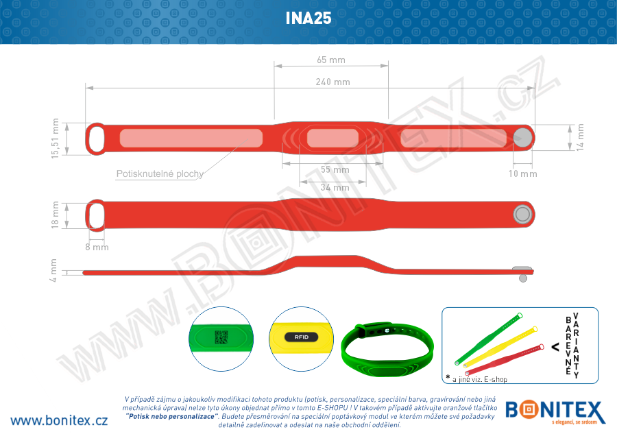 Náramek-silikon-242x13/17mm,kovový knoflík-s  RFID-13,56 MHz-červený-botinex