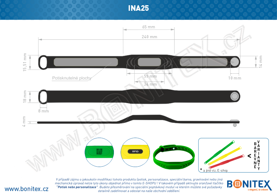 Náramek-silikon-242x13/17mm,kovový knoflík-s  RFID-13,56 MH-černý-botinex