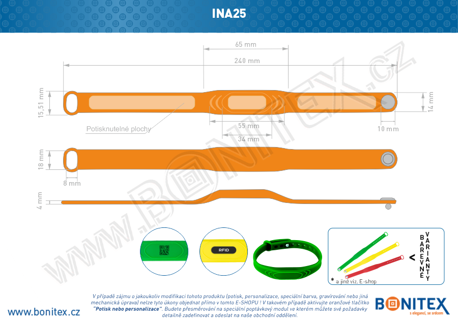 Náramek-silikon-242x13/17mm,kovový knoflík-s  RFID-13,56 MH-oranžový-botinex