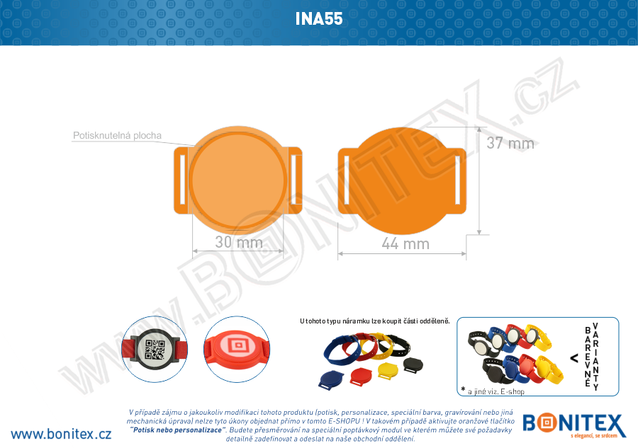 Samostatné tělo s čipem pro náramek INA55, s RFID 125 kHz, oranžový-botinex