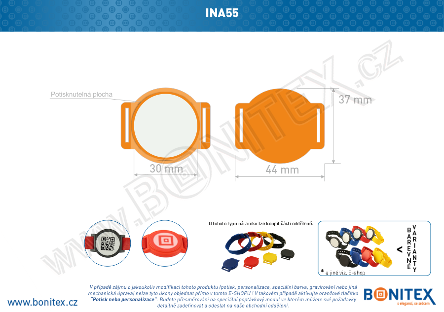 Samostatné tělo s čipem pro náramek INA55, s RFID 125 kHz, oranžový/bílý střed-botinex