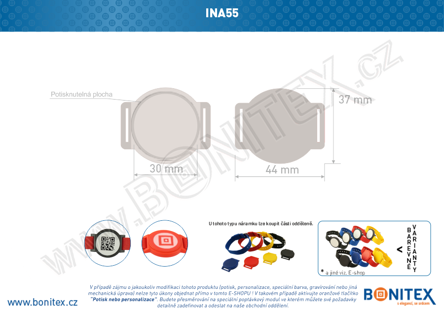 Samostatné tělo s čipem pro náramek INA55, s RFID 125 kHz, bílý-botinex