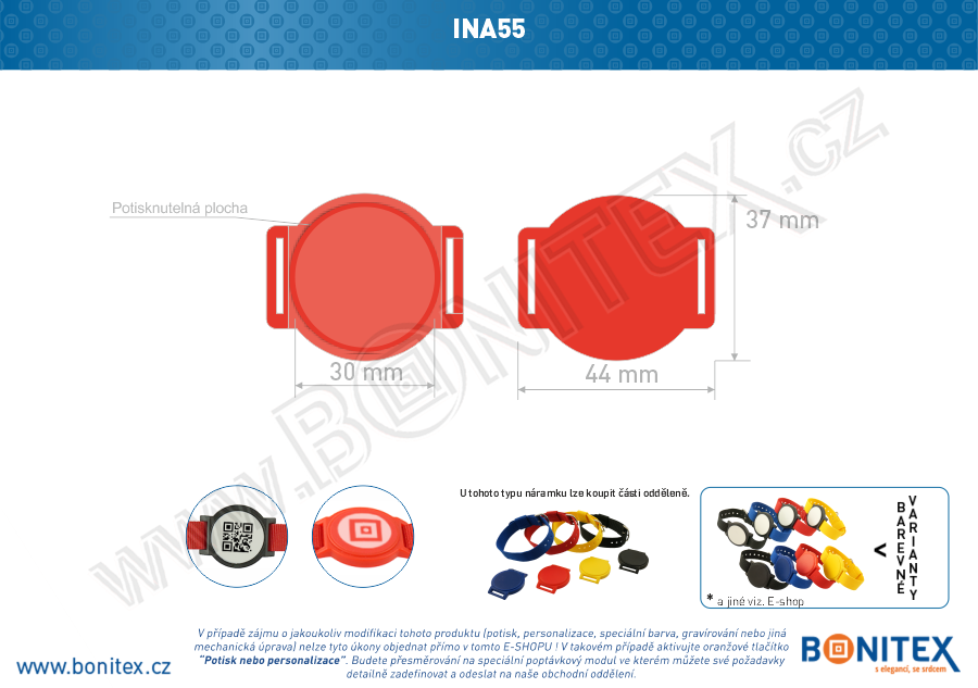 Samostatné tělo s čipem pro náramek INA55, s RFID 13,56 MHz, červený-botinex