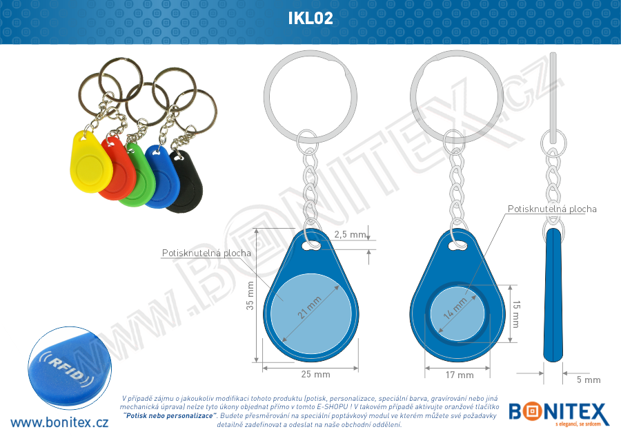 Klíčenka-silikon-35x25/5mm-s RFID-13,56 MHz-modrá (GR-21)-botinex