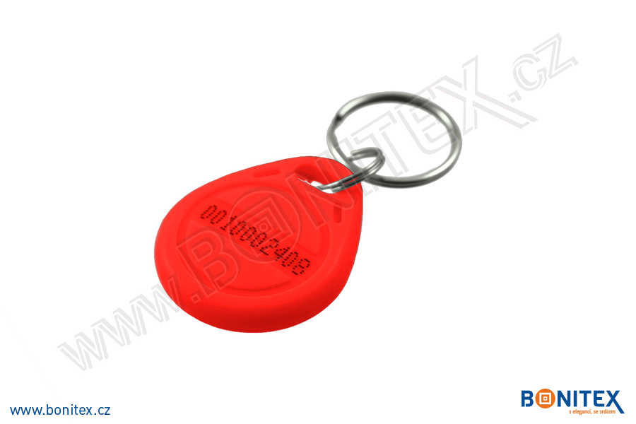 Klíčenka-ABS-35x28-tl.6mm-s RFID-125 kHz-červená+UID DEC-5B-botinex