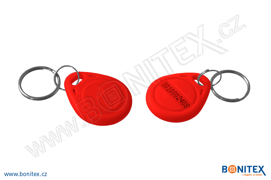 Klíčenka-ABS-35x28-tl.6mm-s RFID-125 kHz-červená+UID DEC-5B-botinex